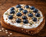 CROSTONE CON YOGURT GRECO, MIRTILLI, SEMI, AVENA